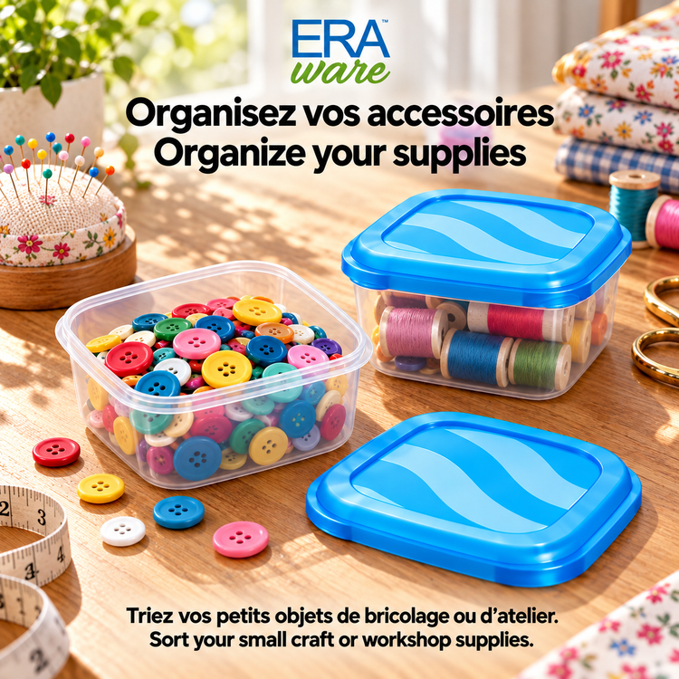 EraWare Contenants Carrés de Conservation Alimentaire 470 ml, 16 oz, avec Couvercle, Fabriqués au Canada, Lot de 18 - Simple Boutique