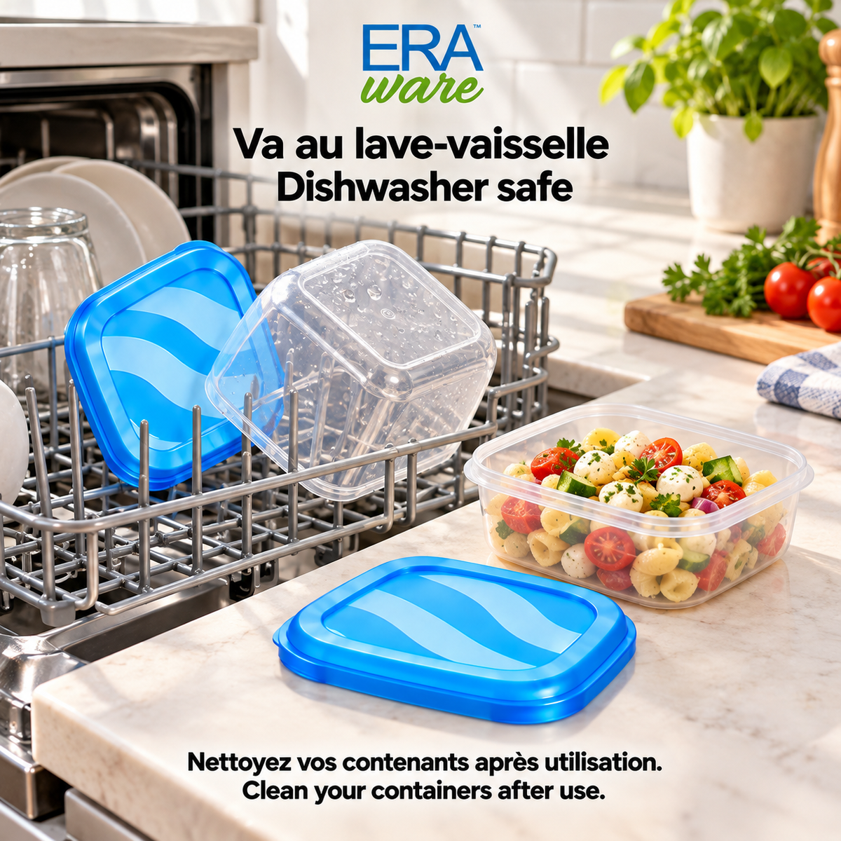 EraWare Contenants Carrés de Conservation Alimentaire 530 ml, 18 oz, avec Couvercle, Fabriqués au Canada, Lot de 18 - Simple Boutique