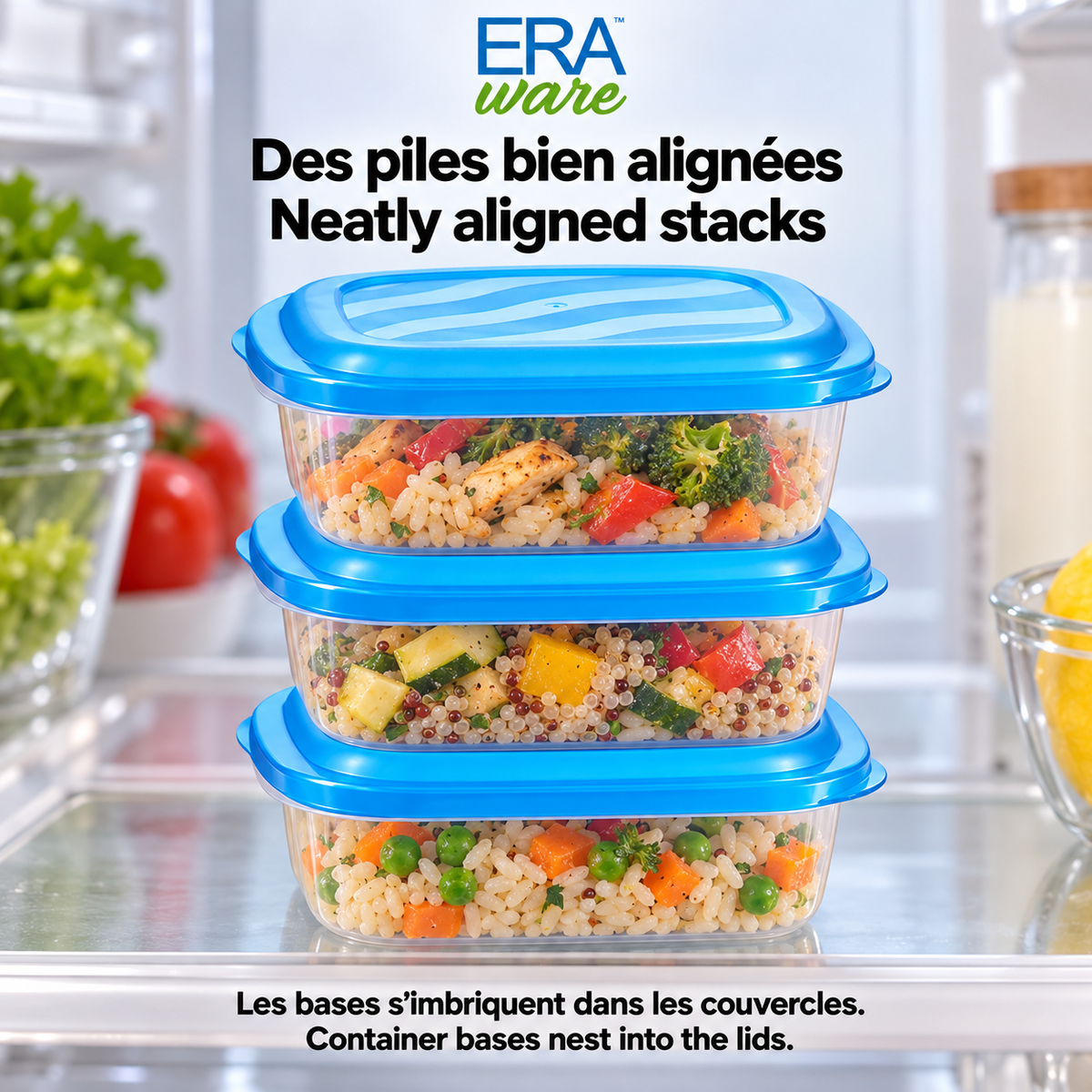 EraWare Contenants Carrés de Conservation Alimentaire 530 ml, 18 oz, avec Couvercle, Fabriqués au Canada, Lot de 18 - Simple Boutique