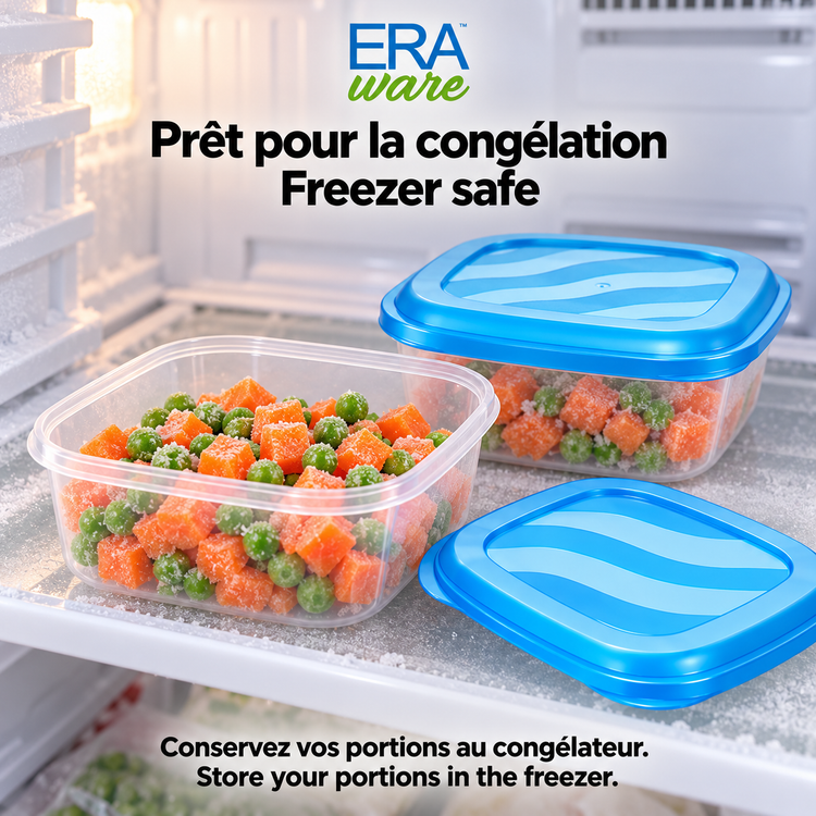 EraWare Contenants Carrés de Conservation Alimentaire 530 ml, 18 oz, avec Couvercle, Fabriqués au Canada, Lot de 18 - Simple Boutique