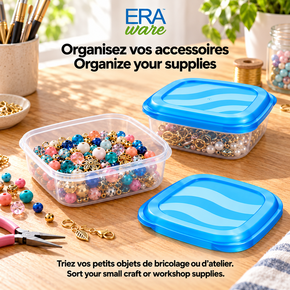 EraWare Contenants Carrés de Conservation Alimentaire 530 ml, 18 oz, avec Couvercle, Fabriqués au Canada, Lot de 18 - Simple Boutique