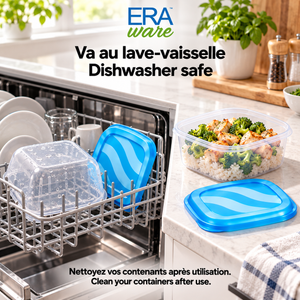 EraWare Contenants Carrés de Conservation Alimentaire 950 ml, 32 oz, avec Couvercle, Fabriqués au Canada, Lot de 18 - Simple Boutique