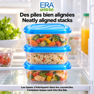 EraWare Contenants Carrés de Conservation Alimentaire 950 ml, 32 oz, avec Couvercle, Fabriqués au Canada, Lot de 18 - Simple Boutique