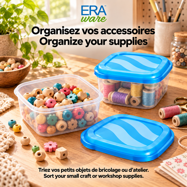 EraWare Contenants Carrés de Conservation Alimentaire 950 ml, 32 oz, avec Couvercle, Fabriqués au Canada, Lot de 18 - Simple Boutique