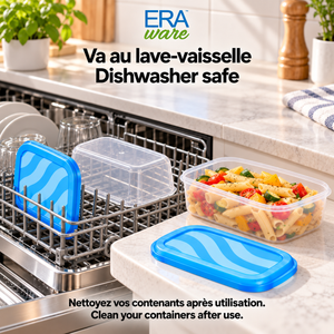 EraWare Contenants Rectangulaires de Conservation Alimentaire 1,27 L, 43 oz, avec Couvercle, Fabriqués au Canada, Lot de 6 - Simple Boutique