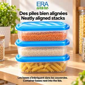 EraWare Contenants Rectangulaires de Conservation Alimentaire 1,27 L, 43 oz, avec Couvercle, Fabriqués au Canada, Lot de 6 - Simple Boutique