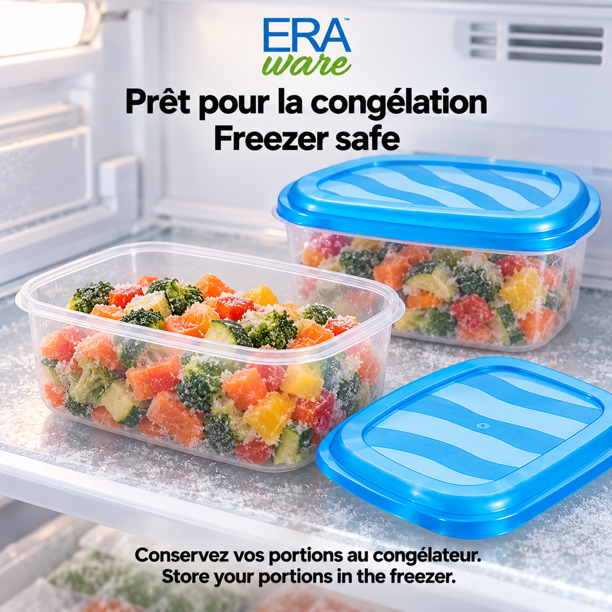 EraWare Contenants Rectangulaires de Conservation Alimentaire 1,27 L, 43 oz, avec Couvercle, Fabriqués au Canada, Lot de 6 - Simple Boutique