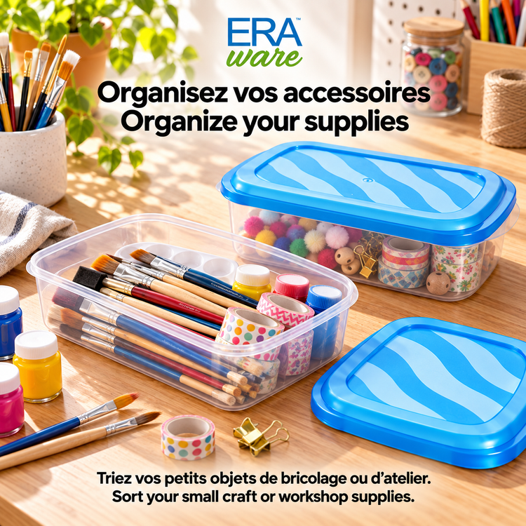 EraWare Contenants Rectangulaires de Conservation Alimentaire 1,27 L, 43 oz, avec Couvercle, Fabriqués au Canada, Lot de 6 - Simple Boutique