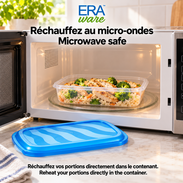 EraWare Contenants Rectangulaires de Conservation Alimentaire 1,45 L, 49 oz, avec Couvercle, Fabriqués au Canada, Lot de 6 - Simple Boutique