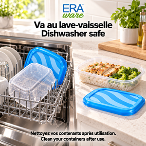 EraWare Contenants Rectangulaires de Conservation Alimentaire 1,45 L, 49 oz, avec Couvercle, Fabriqués au Canada, Lot de 6 - Simple Boutique