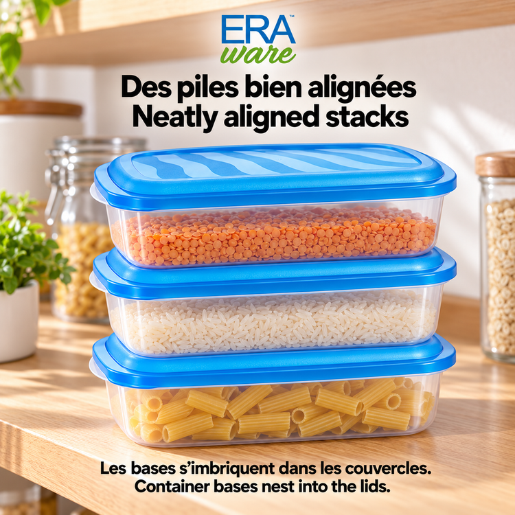EraWare Contenants Rectangulaires de Conservation Alimentaire 1,45 L, 49 oz, avec Couvercle, Fabriqués au Canada, Lot de 6 - Simple Boutique