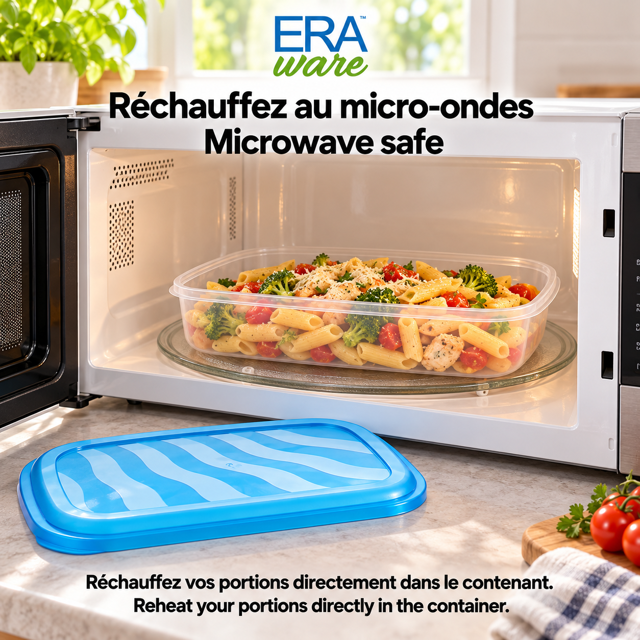 EraWare Contenants Rectangulaires de Conservation Alimentaire 2,54 L, 86 oz, avec Couvercle, Fabriqués au Canada, Lot de 6 - Simple Boutique