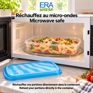 EraWare Contenants Rectangulaires de Conservation Alimentaire 2,54 L, 86 oz, avec Couvercle, Fabriqués au Canada, Lot de 6 - Simple Boutique