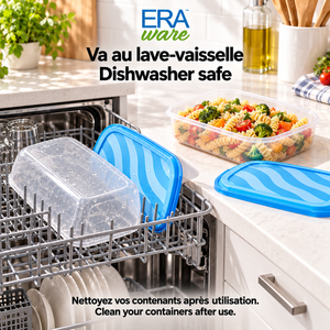 EraWare Contenants Rectangulaires de Conservation Alimentaire 2,54 L, 86 oz, avec Couvercle, Fabriqués au Canada, Lot de 6 - Simple Boutique