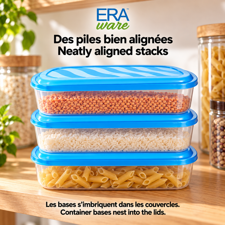 EraWare Contenants Rectangulaires de Conservation Alimentaire 2,54 L, 86 oz, avec Couvercle, Fabriqués au Canada, Lot de 6 - Simple Boutique