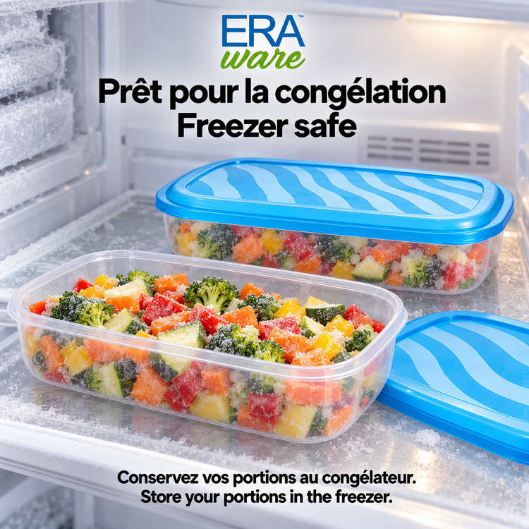 EraWare Contenants Rectangulaires de Conservation Alimentaire 2,54 L, 86 oz, avec Couvercle, Fabriqués au Canada, Lot de 6 - Simple Boutique