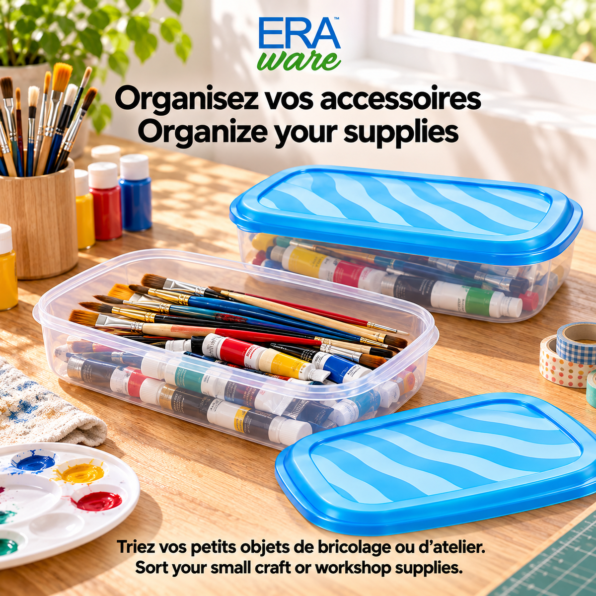 EraWare Contenants Rectangulaires de Conservation Alimentaire 2,54 L, 86 oz, avec Couvercle, Fabriqués au Canada, Lot de 6 - Simple Boutique