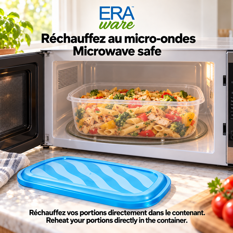 EraWare Contenants Rectangulaires de Conservation Alimentaire 4,17 L, 141 oz, avec Couvercle, Fabriqués au Canada, Lot de 6 - Simple Boutique