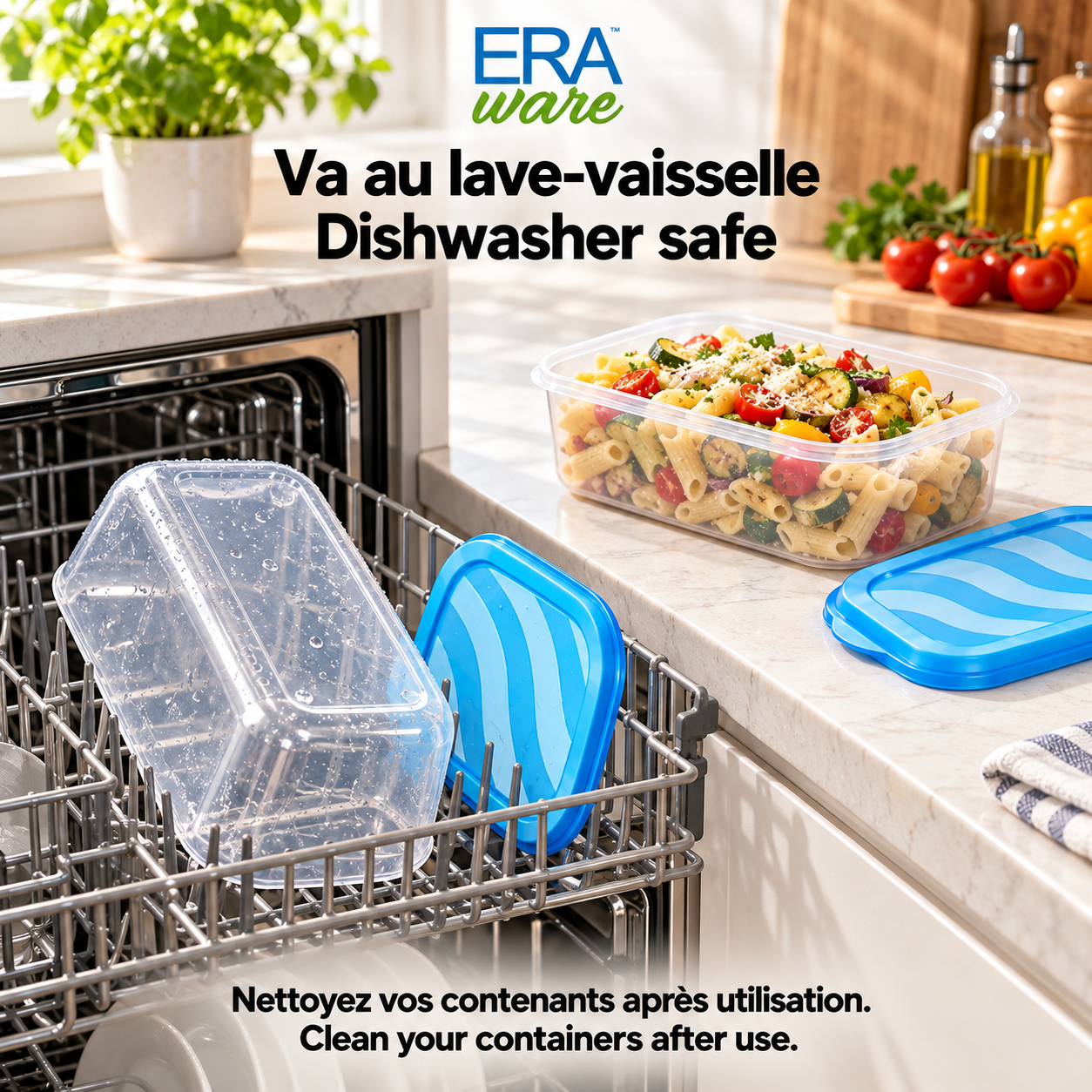 EraWare Contenants Rectangulaires de Conservation Alimentaire 4,17 L, 141 oz, avec Couvercle, Fabriqués au Canada, Lot de 6 - Simple Boutique