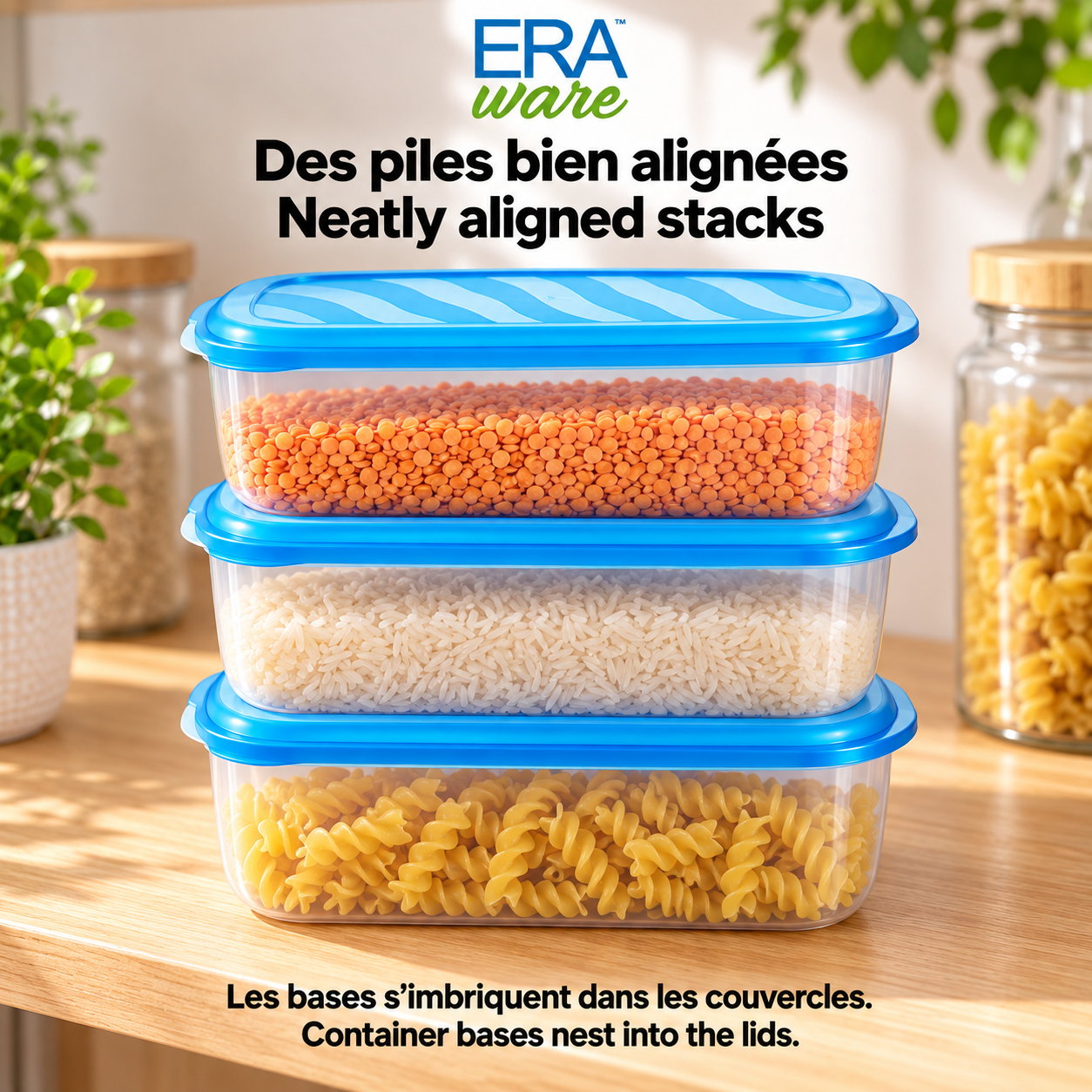 EraWare Contenants Rectangulaires de Conservation Alimentaire 4,17 L, 141 oz, avec Couvercle, Fabriqués au Canada, Lot de 6 - Simple Boutique