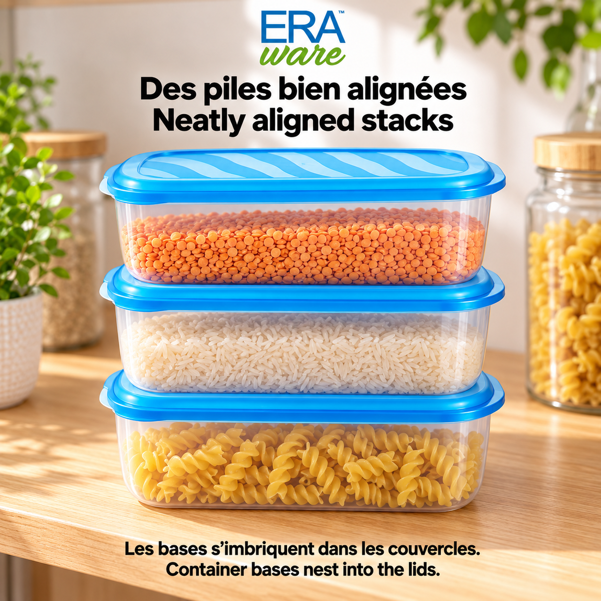 EraWare Contenants Rectangulaires de Conservation Alimentaire 4,17 L, 141 oz, avec Couvercle, Fabriqués au Canada, Lot de 6 - Simple Boutique