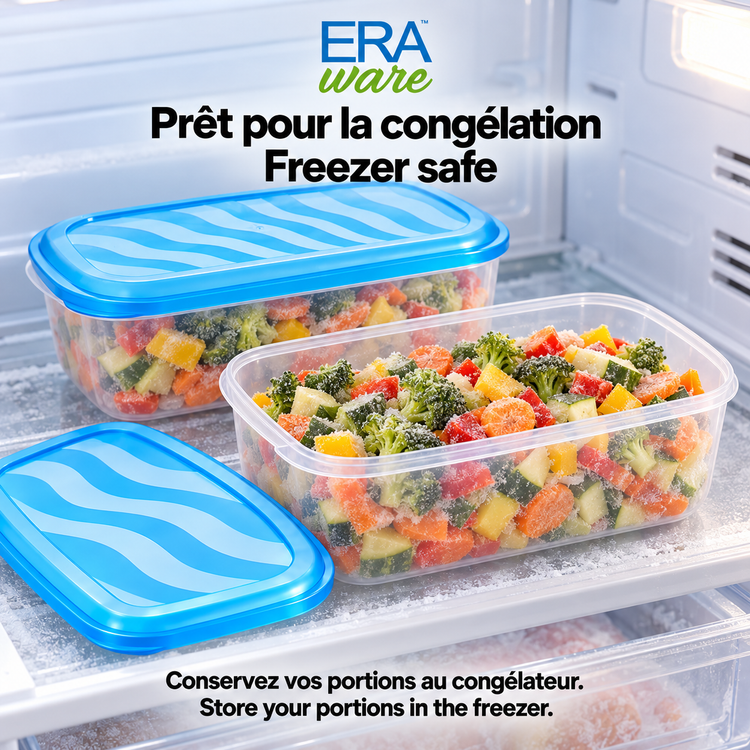 EraWare Contenants Rectangulaires de Conservation Alimentaire 4,17 L, 141 oz, avec Couvercle, Fabriqués au Canada, Lot de 6 - Simple Boutique