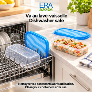 EraWare Contenants Rectangulaires de Conservation Alimentaire 650 ml, 22 oz, avec Couvercle, Fabriqués au Canada, Lot de 18 - Simple Boutique