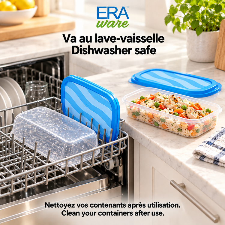 EraWare Contenants Rectangulaires de Conservation Alimentaire 650 ml, 22 oz, avec Couvercle, Fabriqués au Canada, Lot de 18 - Simple Boutique