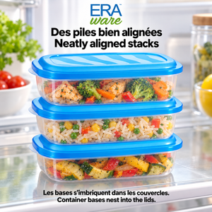 EraWare Contenants Rectangulaires de Conservation Alimentaire 650 ml, 22 oz, avec Couvercle, Fabriqués au Canada, Lot de 18 - Simple Boutique