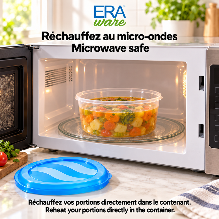 EraWare Contenants Ronds de Conservation Alimentaire 800 ml, 27 oz, avec Couvercle, Fabriqués au Canada, Lot de 18 - Simple Boutique
