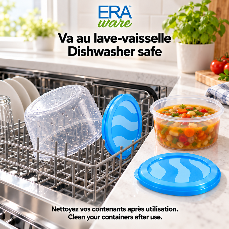 EraWare Contenants Ronds de Conservation Alimentaire 800 ml, 27 oz, avec Couvercle, Fabriqués au Canada, Lot de 18 - Simple Boutique