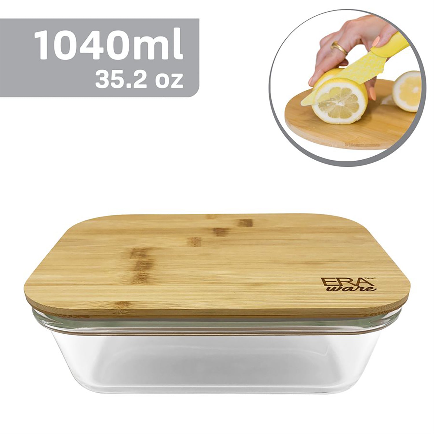 EraWare - Ensemble de 2 Plats en Verre Borosilicate, Couvercle en Bambou, Vont au Four, 1040ml - Simple Boutique