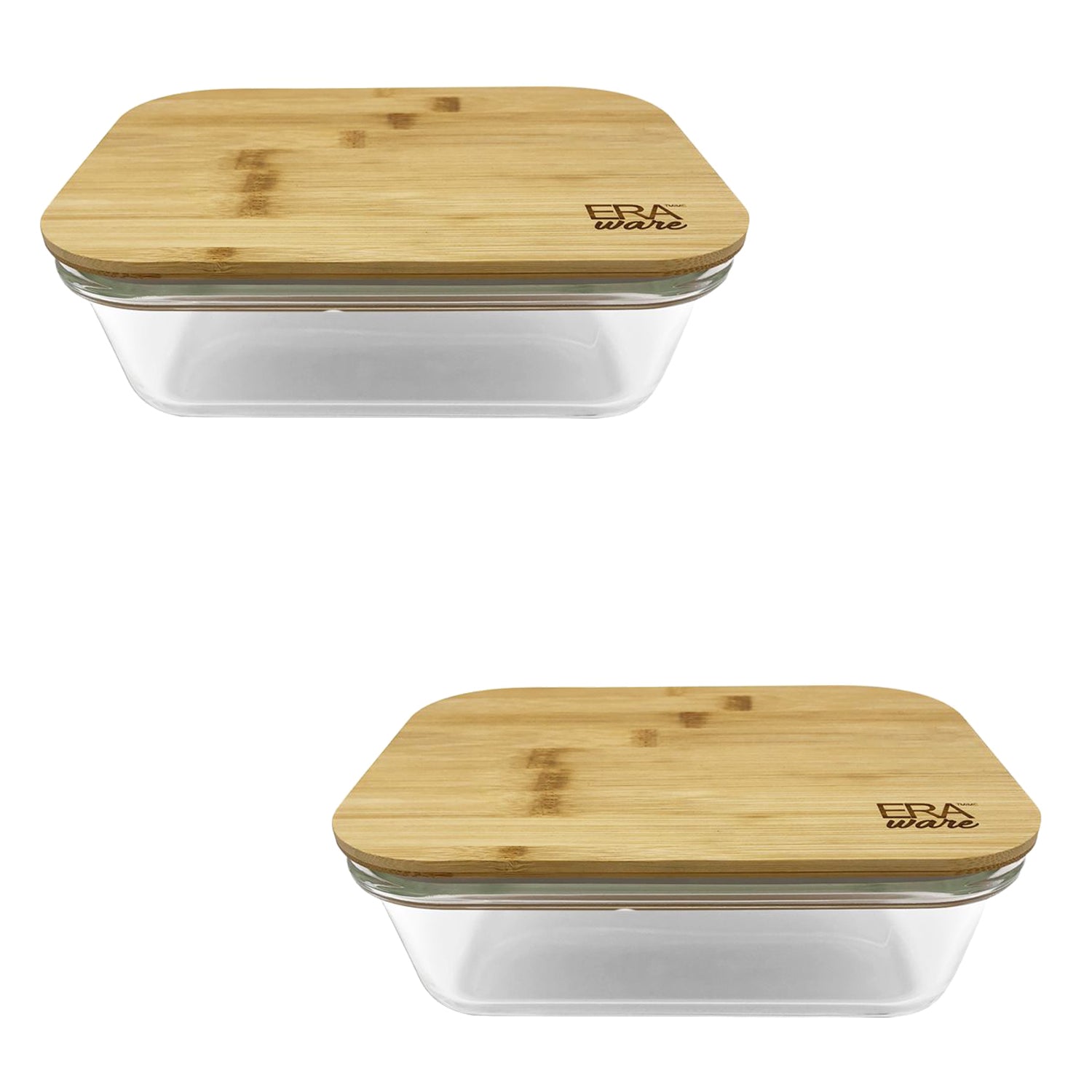 EraWare - Ensemble de 2 Plats en Verre Borosilicate, Couvercle en Bambou, Vont au Four, 1040ml - Simple Boutique