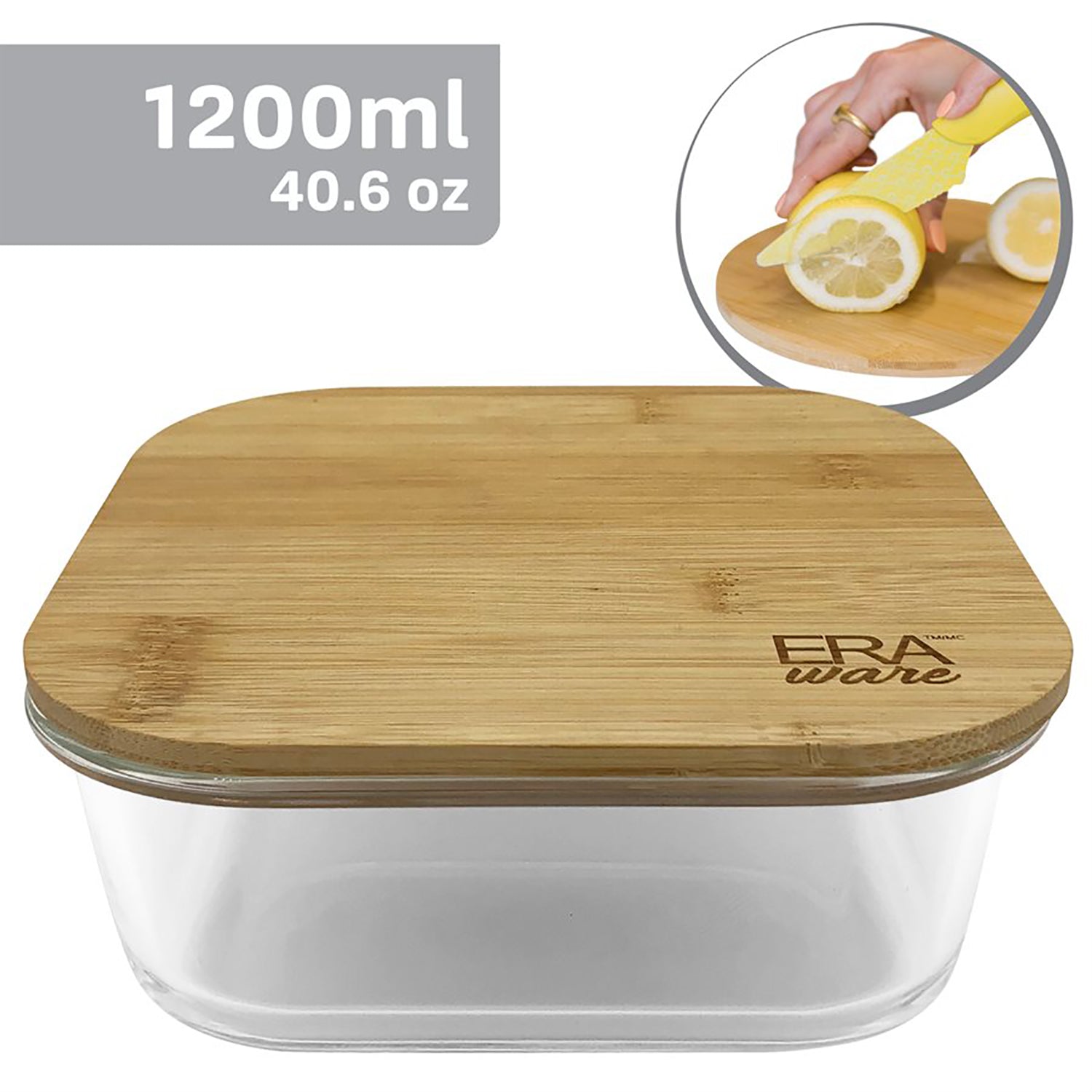 EraWare - Ensemble de 2 Plats en Verre Borosilicate, Couvercle en Bambou, Vont au Four, 1200ml - Simple Boutique