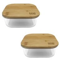 EraWare - Ensemble de 2 Plats en Verre Borosilicate, Couvercle en Bambou, Vont au Four, 1200ml - Simple Boutique