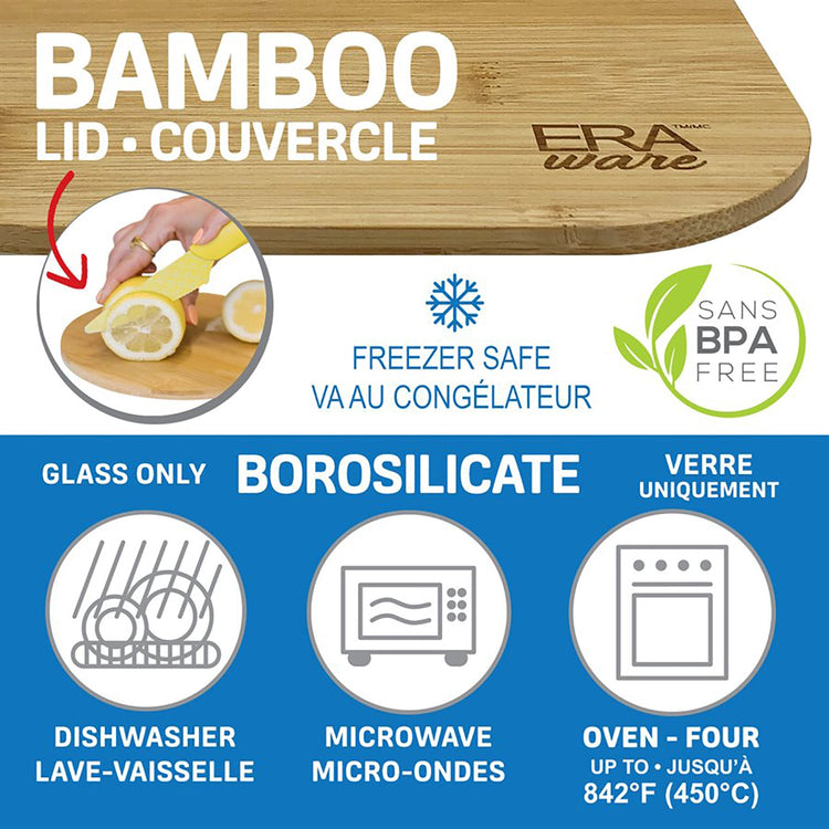 EraWare - Ensemble de 2 Plats en Verre Borosilicate, Couvercle en Bambou, Vont au Four, 1520ml - Simple Boutique
