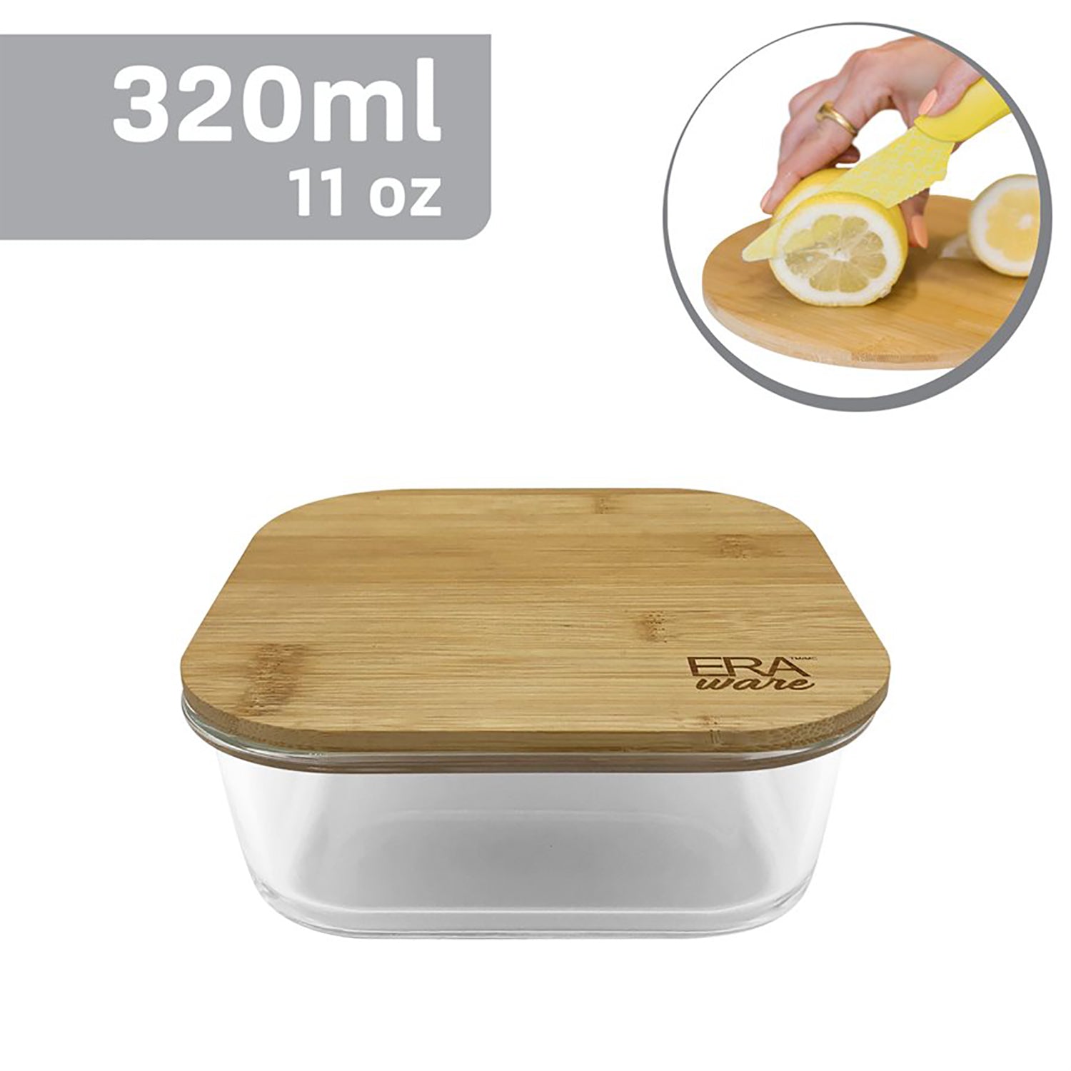 EraWare - Ensemble de 3 Plats en Verre Borosilicate, Couvercle en Bambou, Vont au Four, 320ml - Simple Boutique