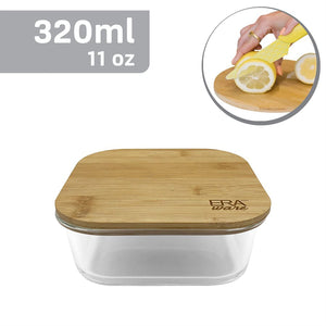 EraWare - Ensemble de 3 Plats en Verre Borosilicate, Couvercle en Bambou, Vont au Four, 320ml - Simple Boutique