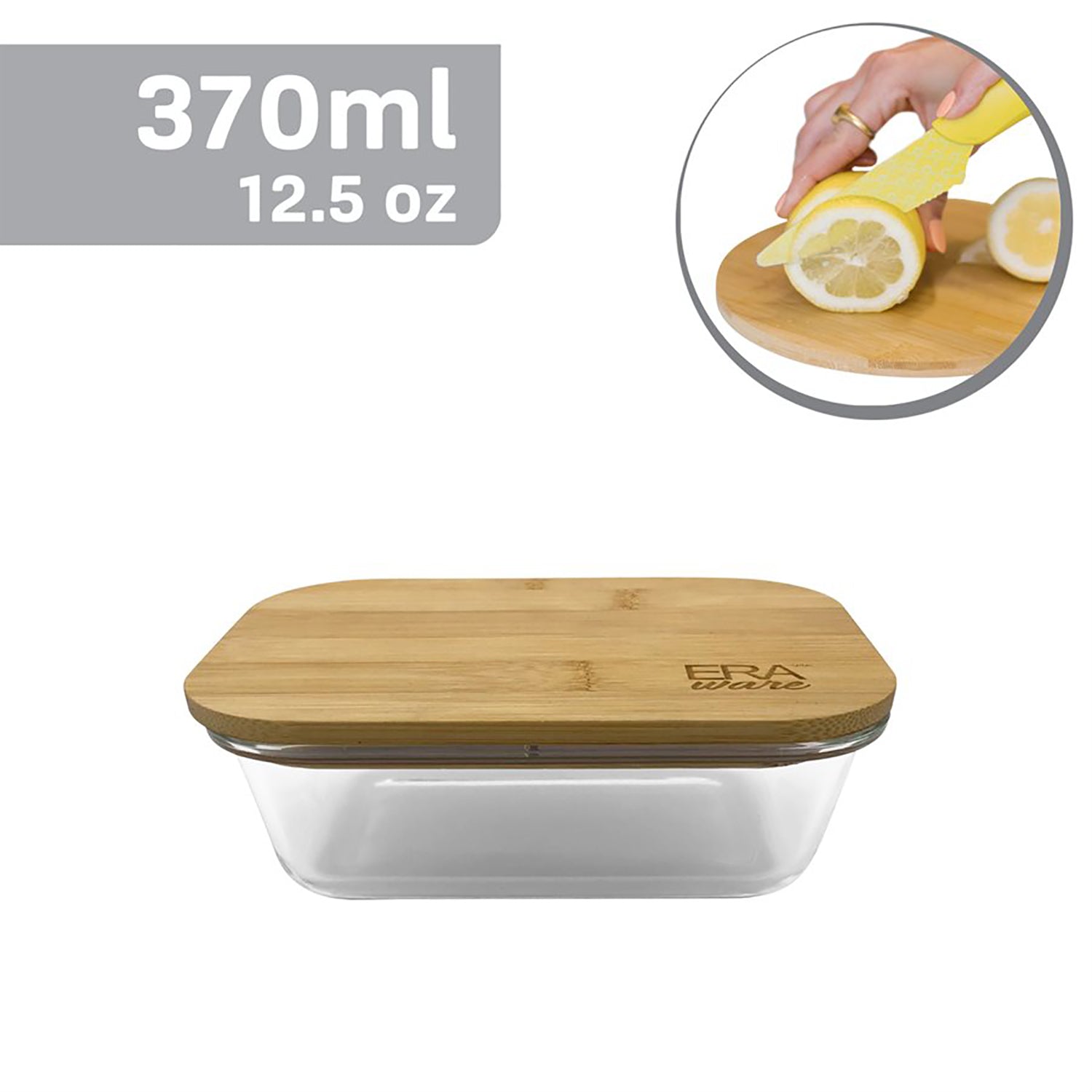 EraWare - Ensemble de 3 Plats en Verre Borosilicate, Couvercle en Bambou, Vont au Four, 370ml - Simple Boutique