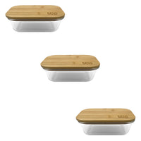 EraWare - Ensemble de 3 Plats en Verre Borosilicate, Couvercle en Bambou, Vont au Four, 370ml - Simple Boutique