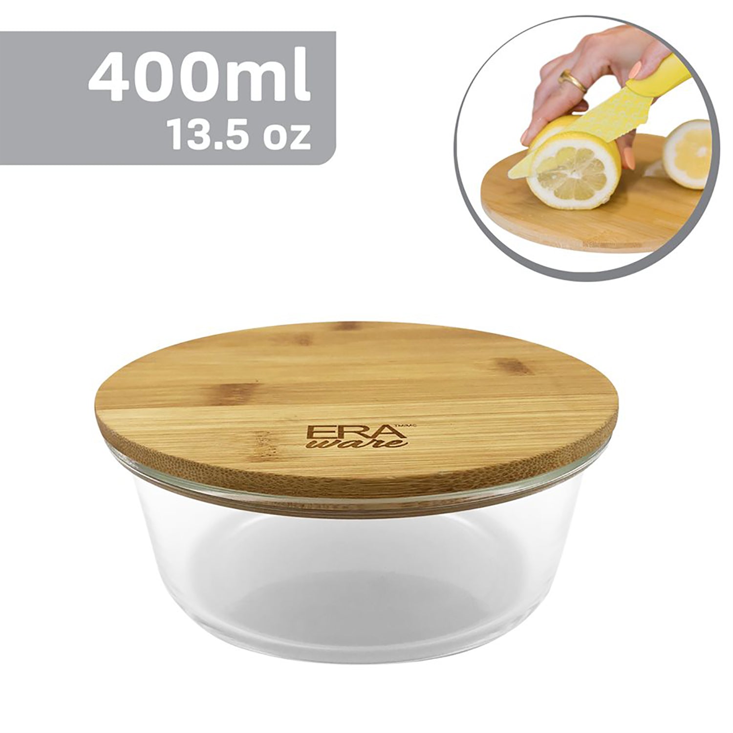 EraWare - Ensemble de 3 Plats en Verre Borosilicate, Couvercle en Bambou, Vont au Four, 400ml - Simple Boutique