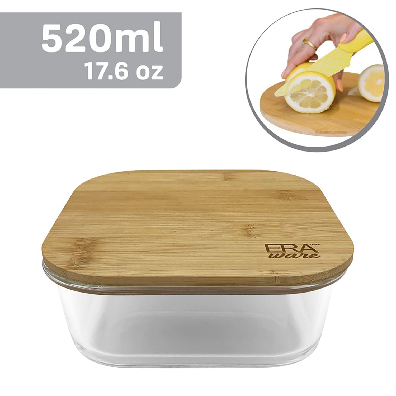 EraWare - Ensemble de 3 Plats en Verre Borosilicate, Couvercle en Bambou, Vont au Four, 520ml - Simple Boutique