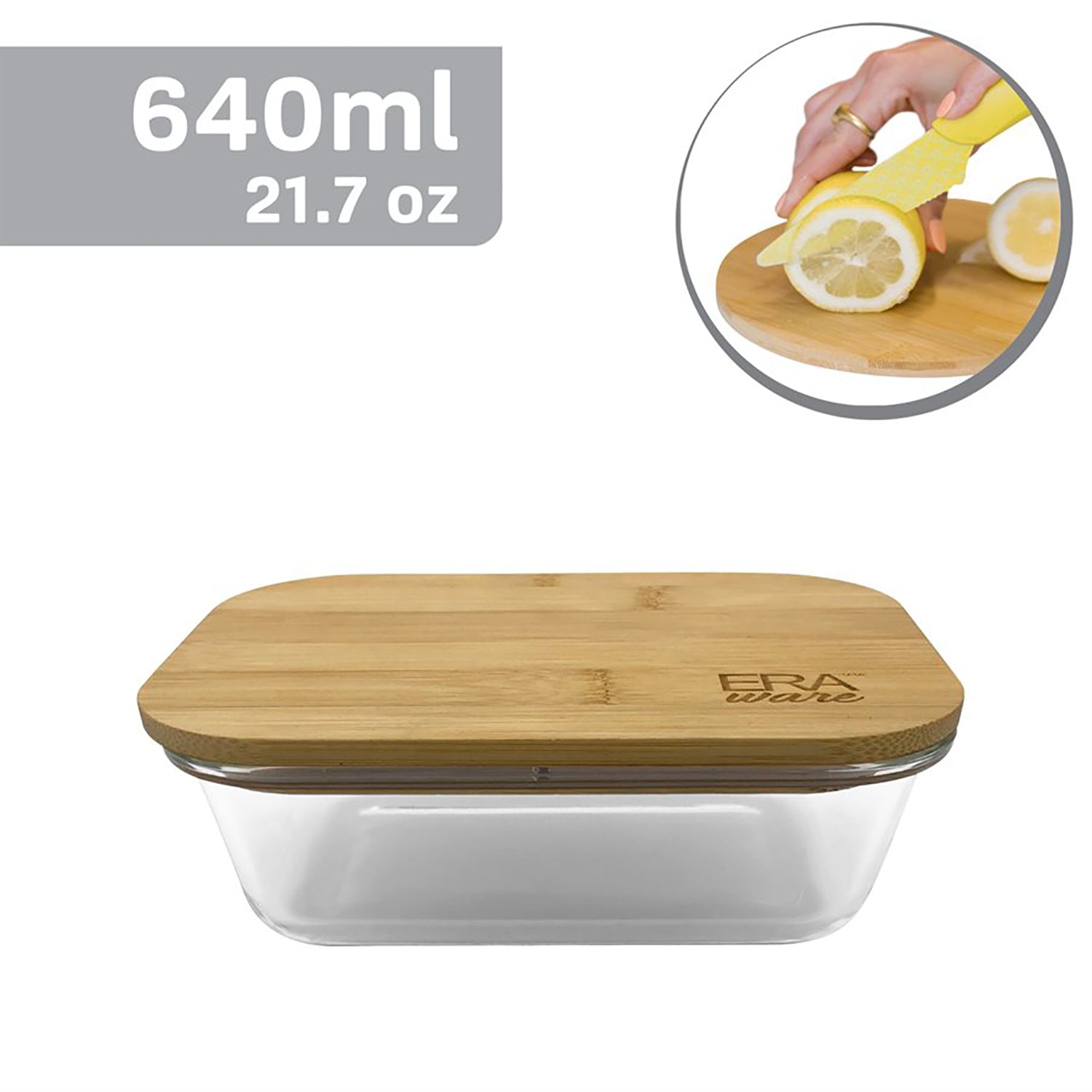 EraWare - Ensemble de 3 Plats en Verre Borosilicate, Couvercle en Bambou, Vont au Four, 640ml - Simple Boutique