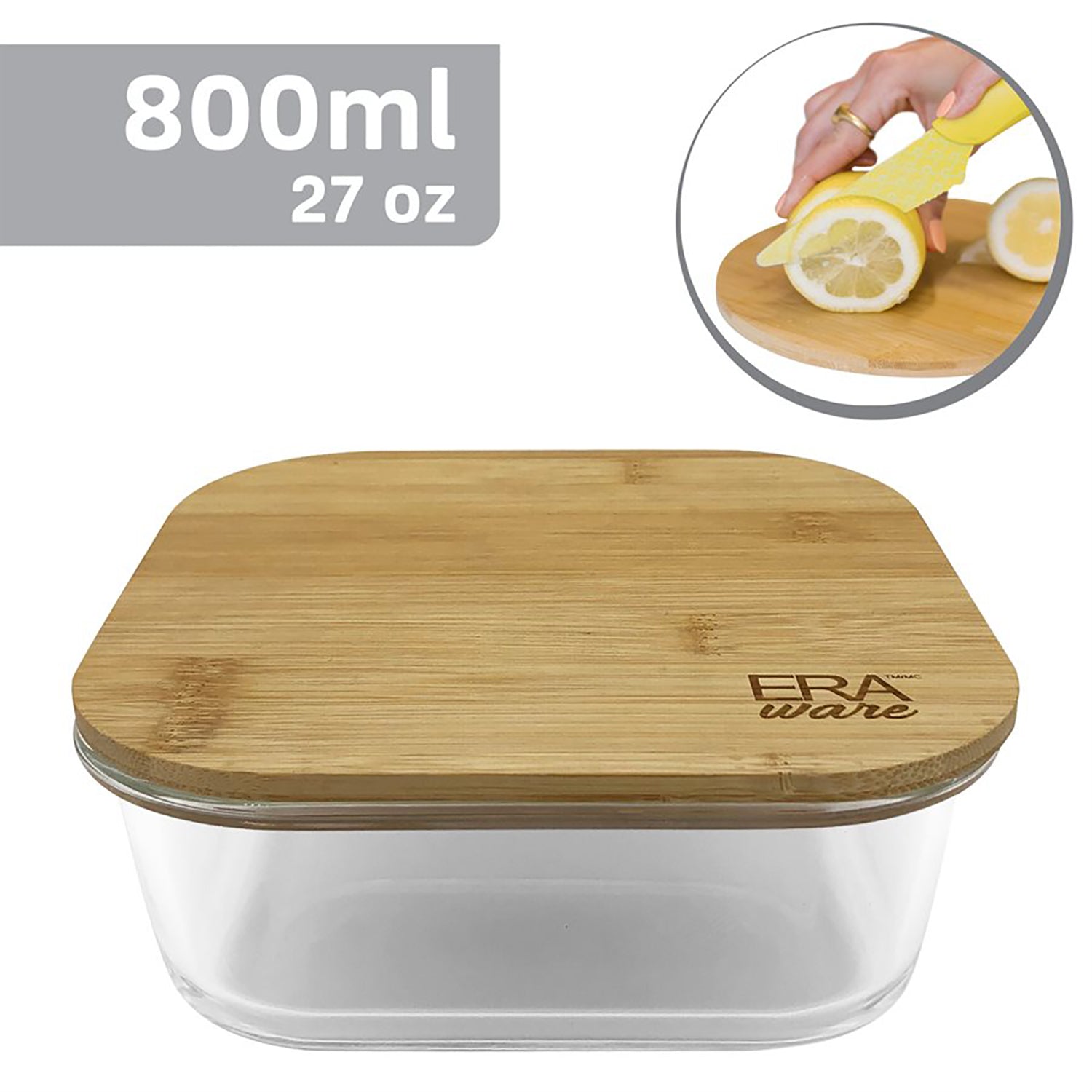 EraWare - Ensemble de 3 Plats en Verre Borosilicate, Couvercle en Bambou, Vont au Four, 800ml - Simple Boutique