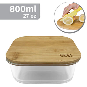 EraWare - Ensemble de 3 Plats en Verre Borosilicate, Couvercle en Bambou, Vont au Four, 800ml - Simple Boutique