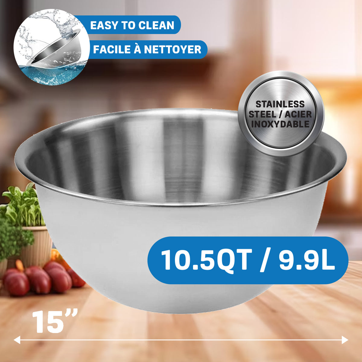 EraWare Grand Bol à Mélanger Profond en Acier Inoxydable 9,9 L - Simple Boutique