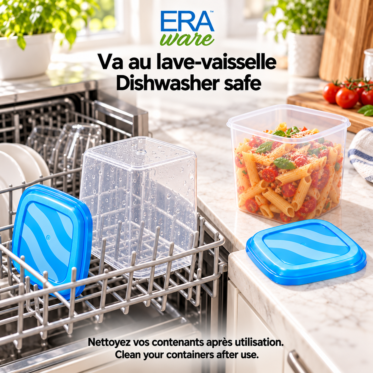 Eraware Contenants Carrés Hauts de Conservation Alimentaire 1,06 L, 36 oz, avec Couvercle, Fabriqués au Canada, Lot de 6 - Simple Boutique