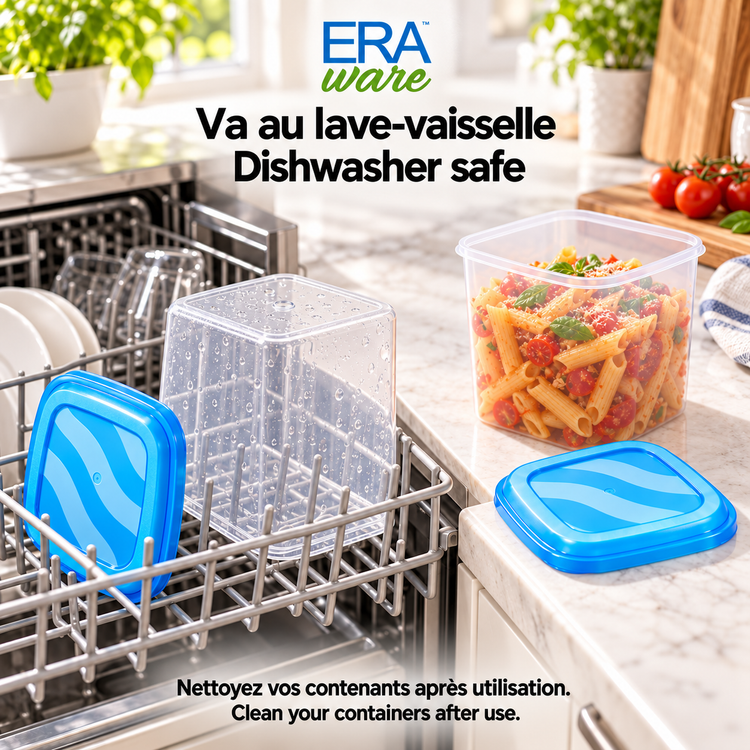 Eraware Contenants Carrés Hauts de Conservation Alimentaire 1,06 L, 36 oz, avec Couvercle, Fabriqués au Canada, Lot de 6 - Simple Boutique