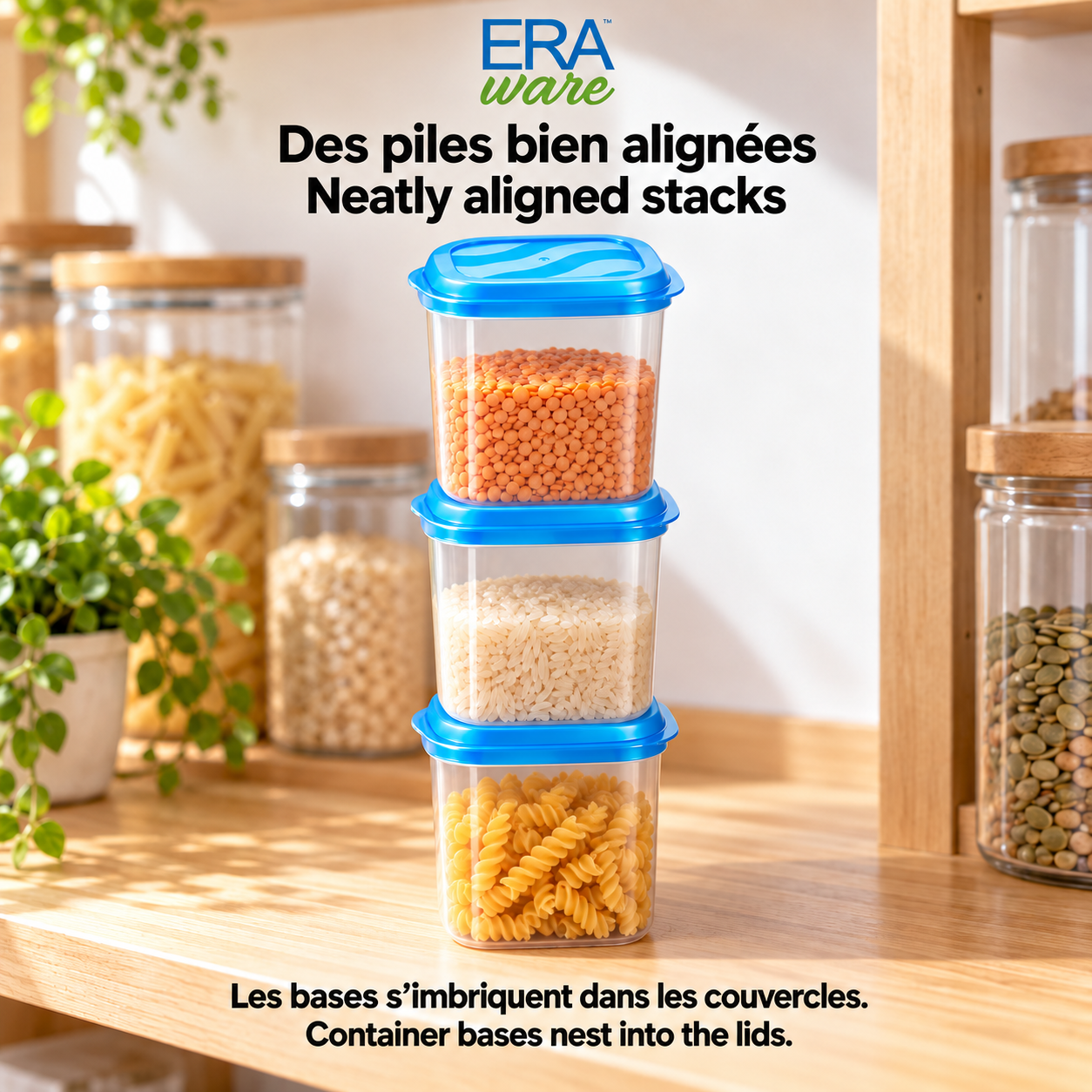 Eraware Contenants Carrés Hauts de Conservation Alimentaire 1,06 L, 36 oz, avec Couvercle, Fabriqués au Canada, Lot de 6 - Simple Boutique
