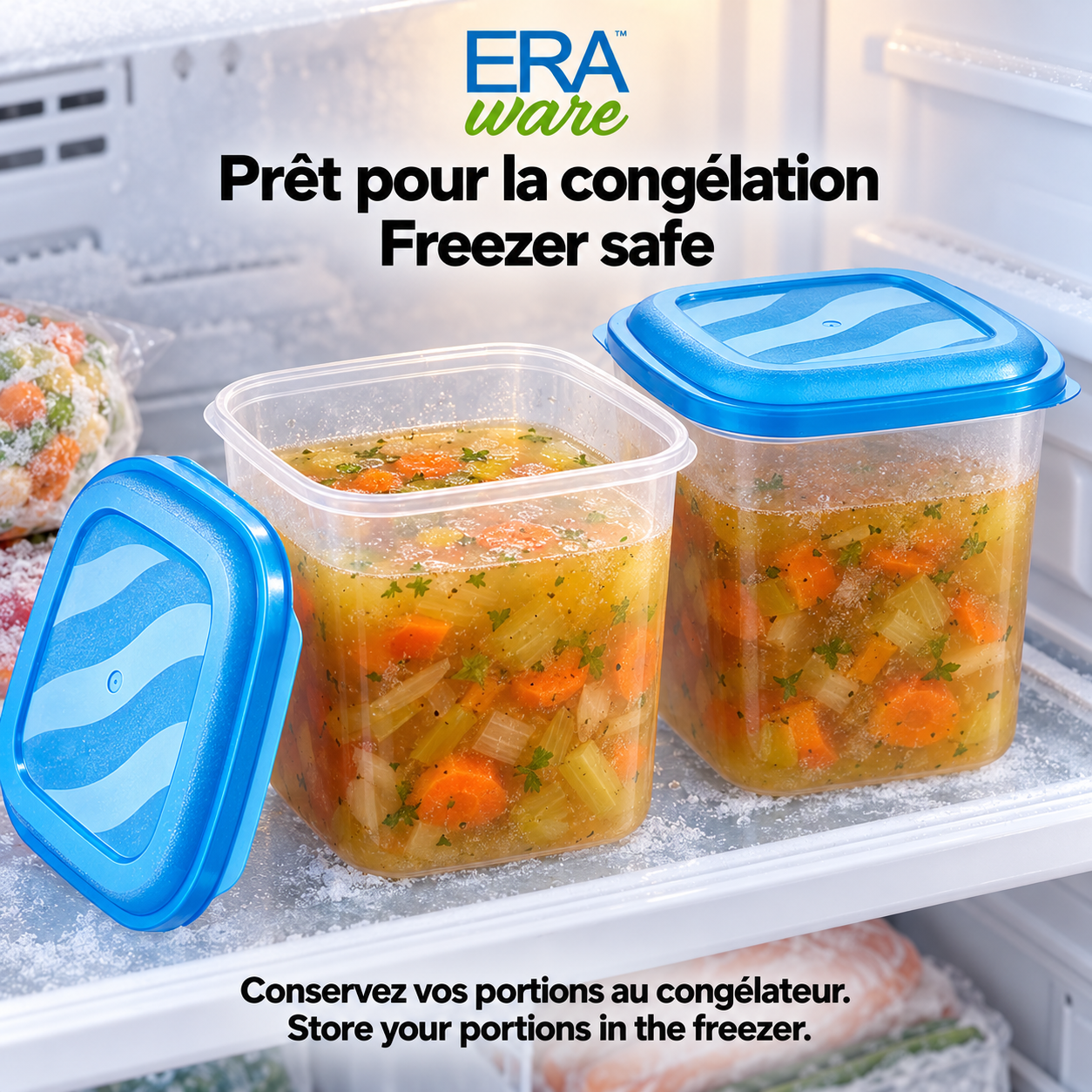 Eraware Contenants Carrés Hauts de Conservation Alimentaire 1,06 L, 36 oz, avec Couvercle, Fabriqués au Canada, Lot de 6 - Simple Boutique